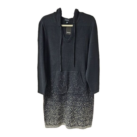 Torrid Plus Size Lurex Black Metalic Gold Hooded Kangaroo Pockets Mini dress 3X - Picture 3 of 16